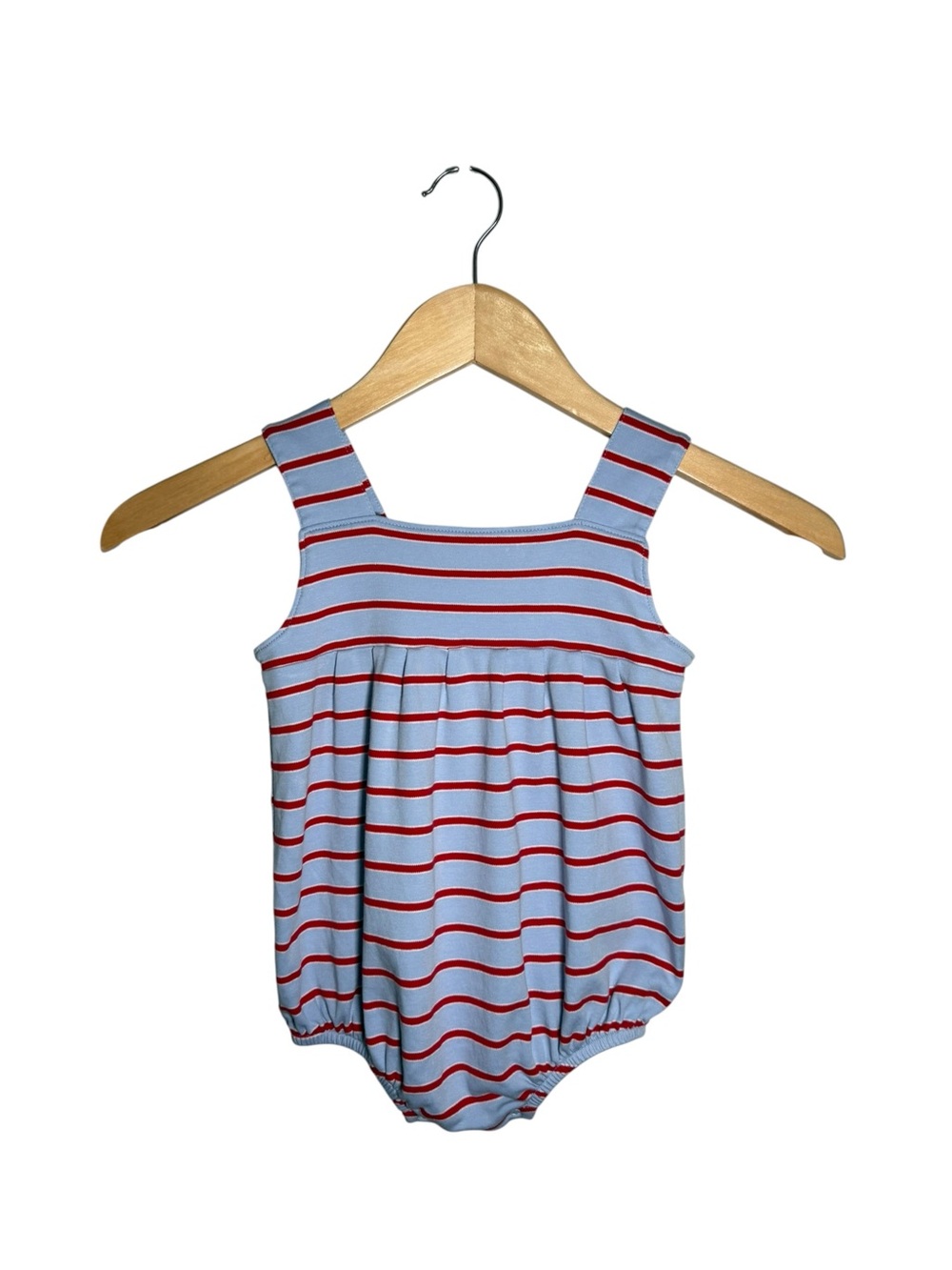 The Beaufort Bonnet Company Benny Button Romper Blue Red Stripe